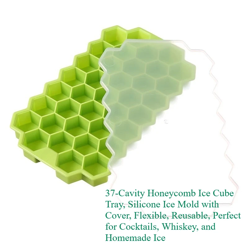 

Honeycomb Silicone Ice Cube Trays with Lids, 37 Cavity Flexible Ice Molds, BPA-Free, Stackable, Easy Release for Freezer, Whiskey, Cocktails