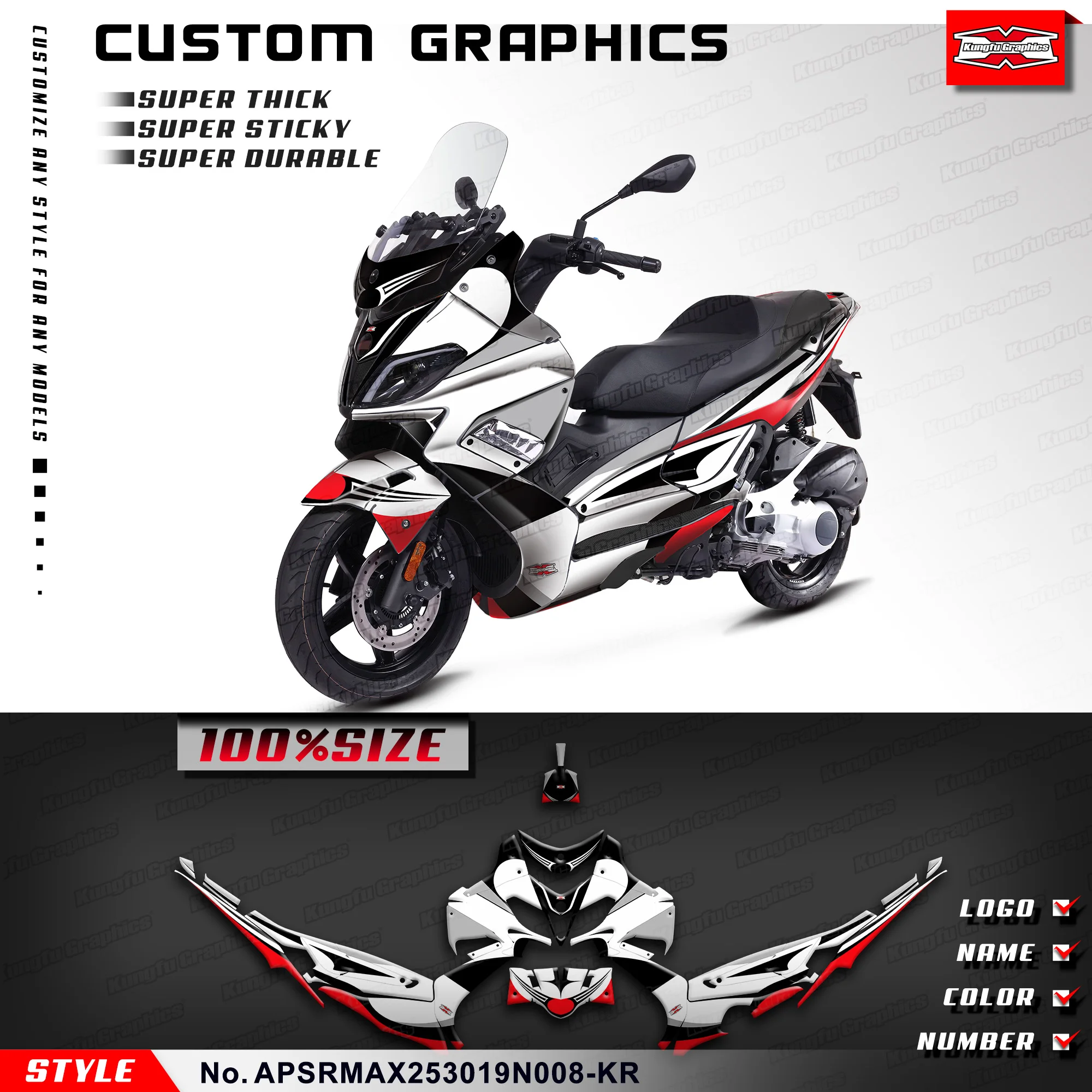 

KUNGFU GRAPHICS Motorcycle Decals Durable Vinyl Sticker Kit for Aprilia SR MAX 250 300 2019 2020, APSRMAX253019N008-KR