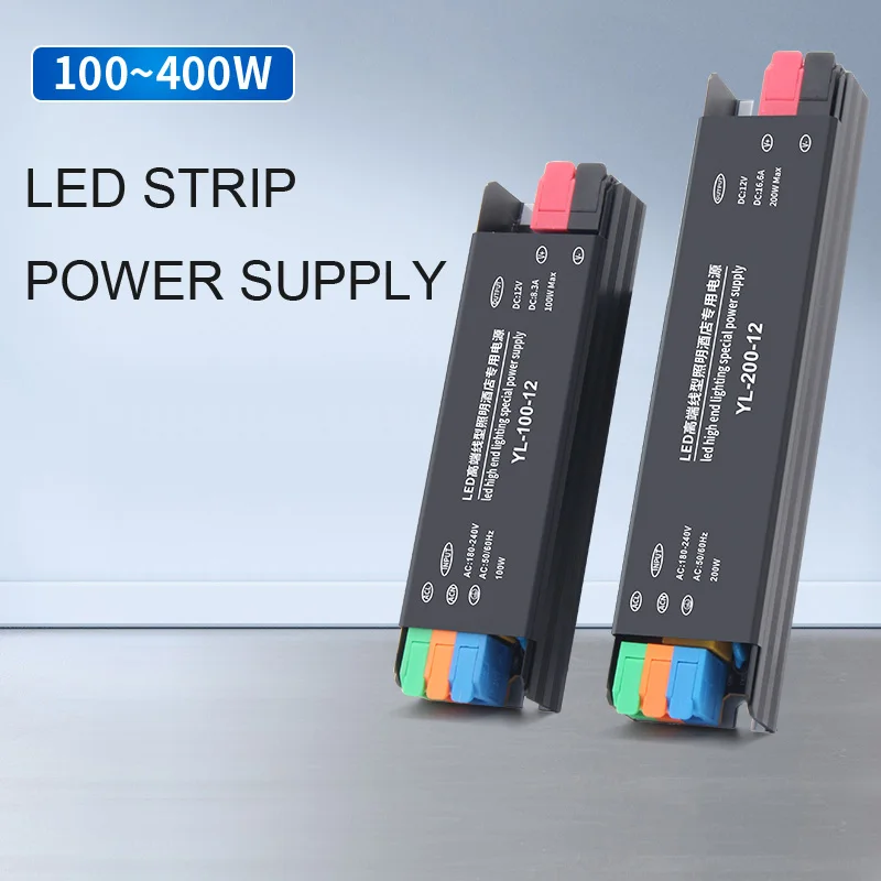 Ultra-thin linear LED strip dedicated transformer 220V to 12V/24V switch power supply 100-400W clip-on for indoor use