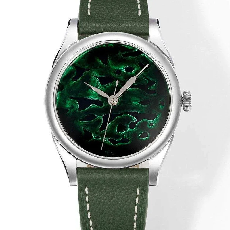 38mm Intangible Cultural Heritage Lacquer Wordless Tianshu Green Dial Mechanical Mechanical Watch Waterproof 50 Meters