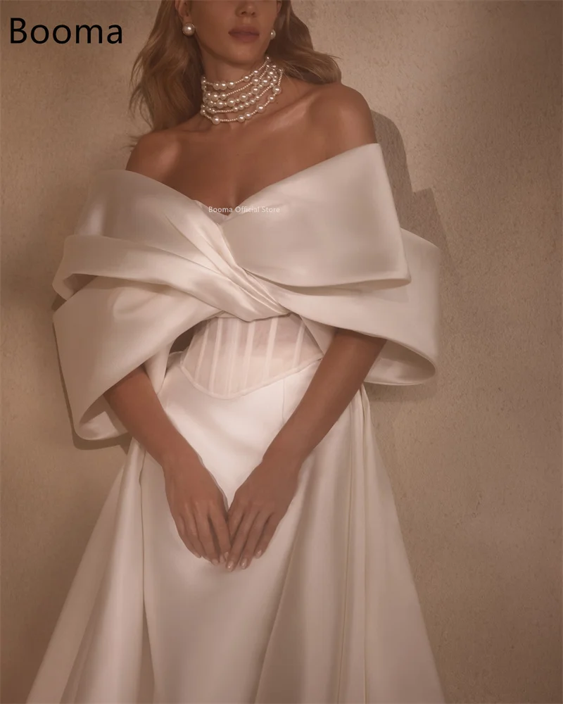 

Booma A-Line BOW Princess Wedding Dresses Sleeveless Pleat Satin Off The Shoulder Long Shiny Brides Gown Custom Made 2025