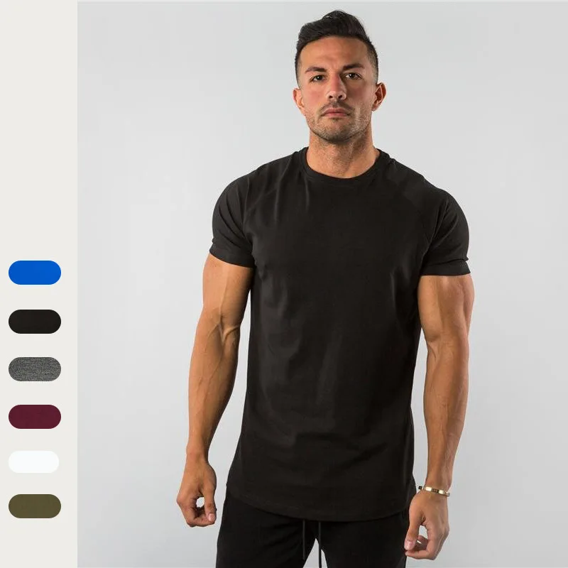 2024 Men's Summer Running Fitness Short Sleeve Round Neck T-shirt Solid Color Breathable Casual Top