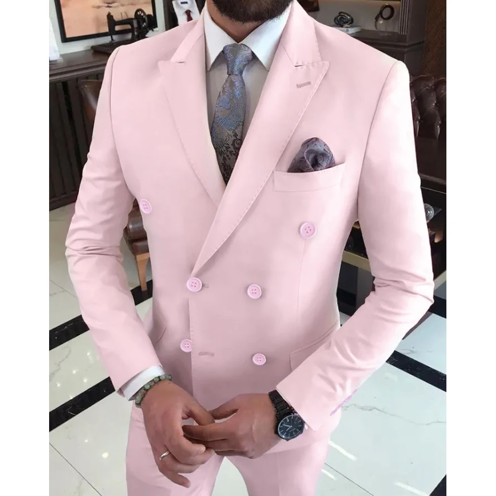 

Pink Solid Wedding Suits For Men Single Breasted Notch Lapel Two-pieces (Jacket+Pants) Tuxedo New Arrival Handsome Formal Groom