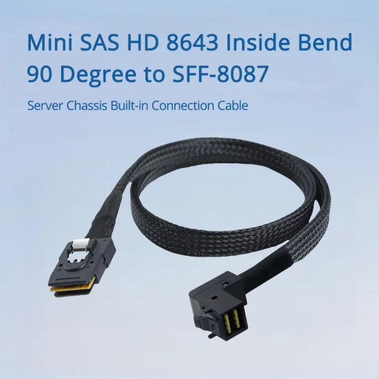 Mini SAS HD 8643 Inner Bend 90 Degree To SFF-8087 Server Chassis Built-in Cable Length Optional 0.5m 1m