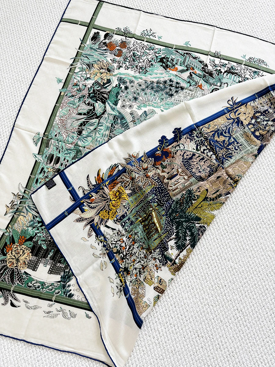 

Double Sided Print Winter Wool Silk Shawls Stole Handmade Rolled Edges Bandanas Neck Head Scarves Christmas Gift