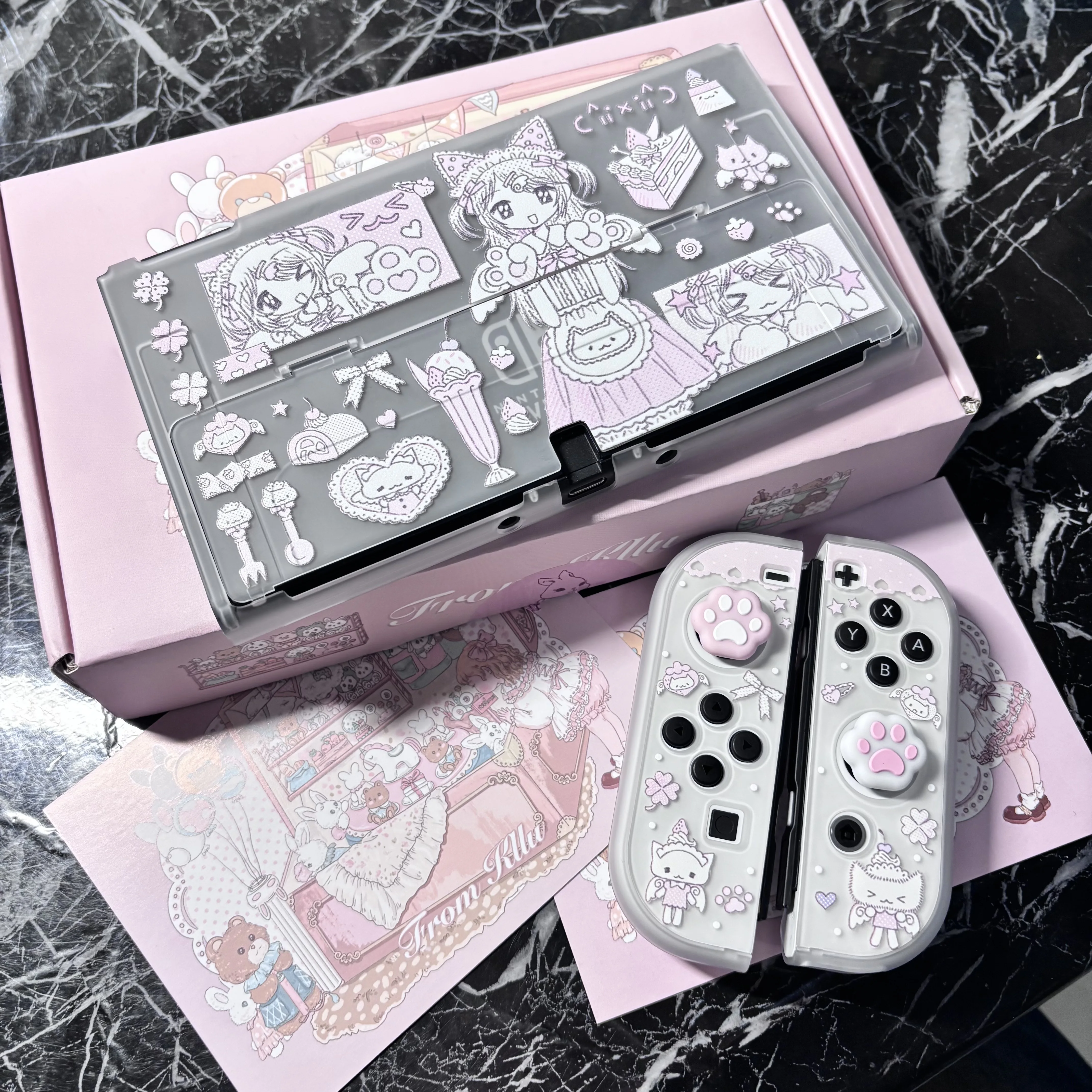 Kawaii Switch 2 Protective Case Anime Girl Gamin Console Dock Cover for Nintendo Switch 2/OLED Joy-Con Hard Case Dock Compatible