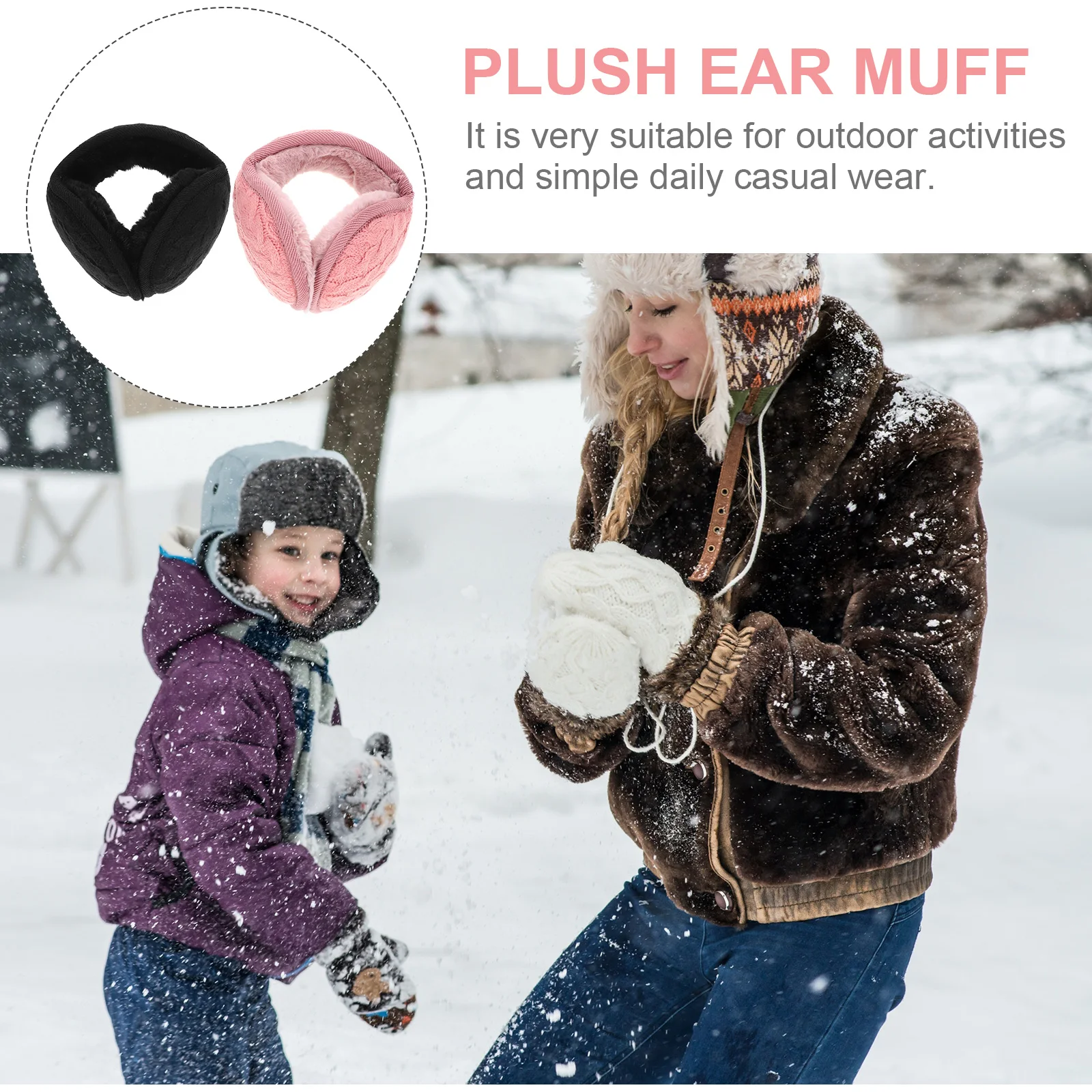 

2pcs Foldable Knitted Earmuffs Autumn Winter Warm Black Pink Outdoor Ear Muffs Unisex Winter Ear Warmers Skatewear
