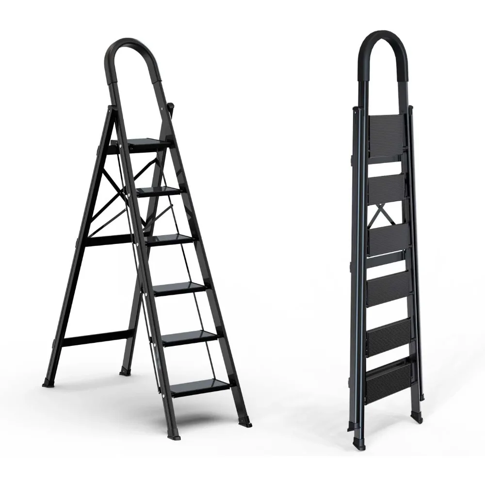 

lightweight aluminum 6 step ladder folding step stool stepladders with anti-slip and wide pedal for home and kitchen use space