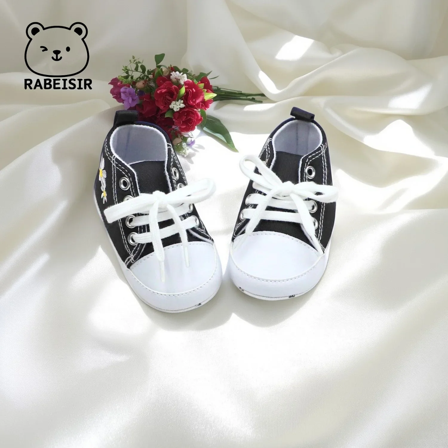 

RABEISIR baby shoes canvas shoes baby walking shoes 6-12-18 months anti slip breathable embroidered flowers