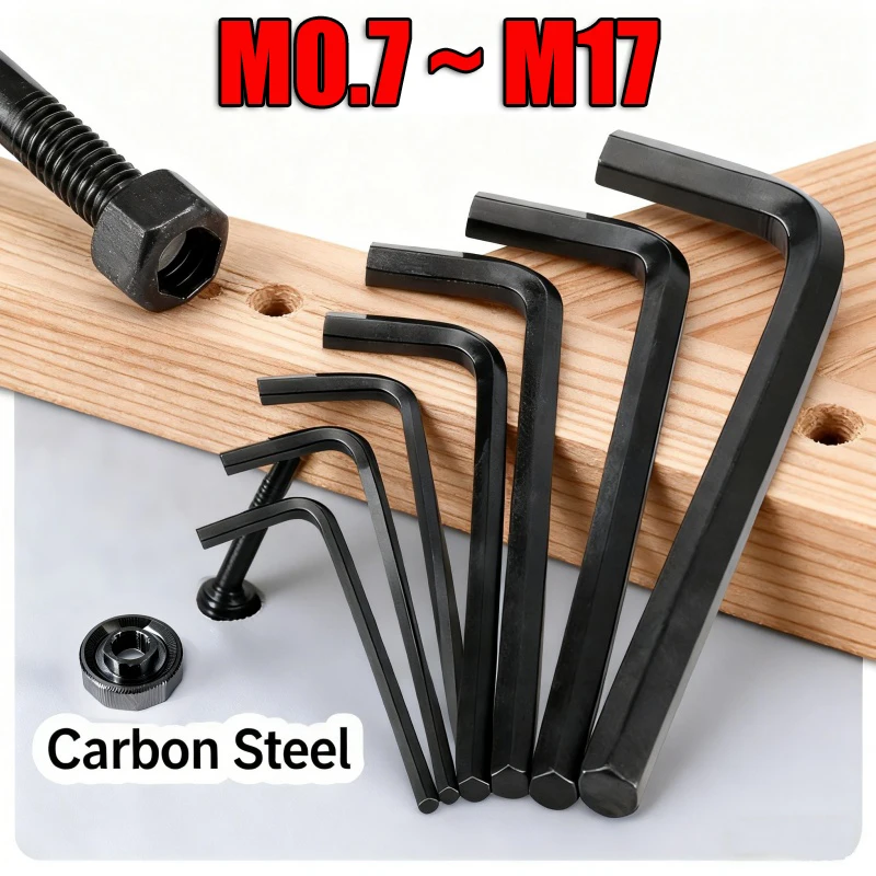 Black Allen Wrench 0.7/0.9/1.27/1.5/2/2.5/3/4/5~17mm Hexagon Key L-Type Hand Tool for Bicycle & Home Repair, Anti-Rust Hardware