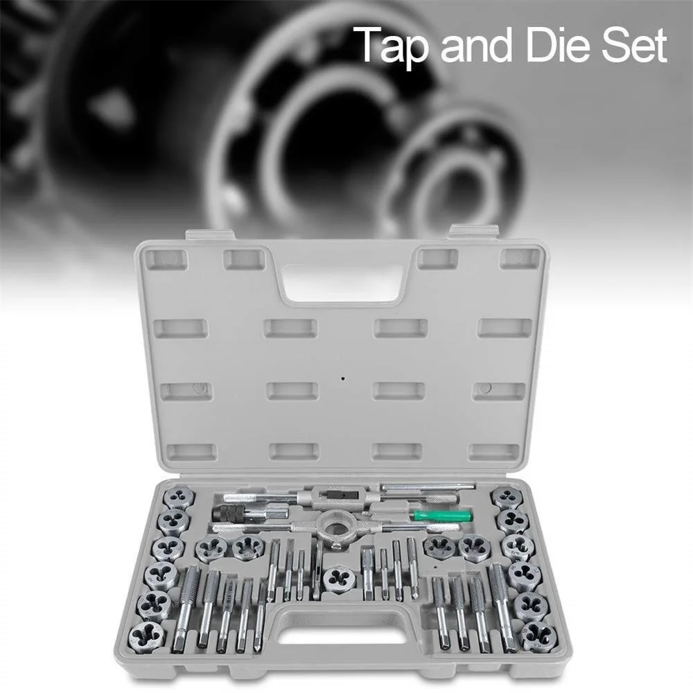 40 Pcs Metric Tap Die Set Hand Threading Tool Tungsten Carbide Screw Thread Bit Tap and Die Set Heavy Duty  with Wrenches