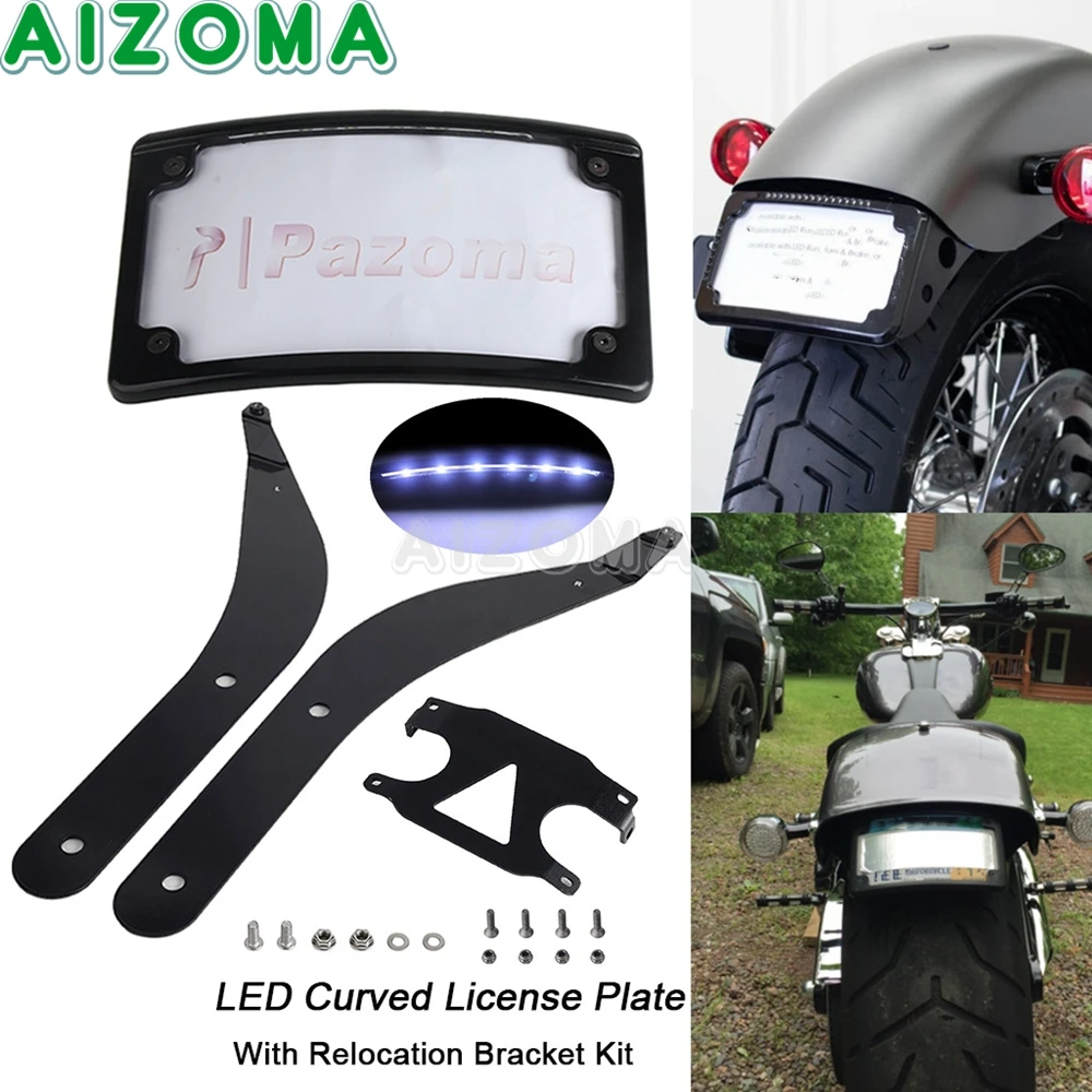 

Motorcycle LED Curved License Plate Frame Rear Fender Tail Tidy Bracket For Harley Softail Low Rider ST FXLRST S FXLRS 2020-2024