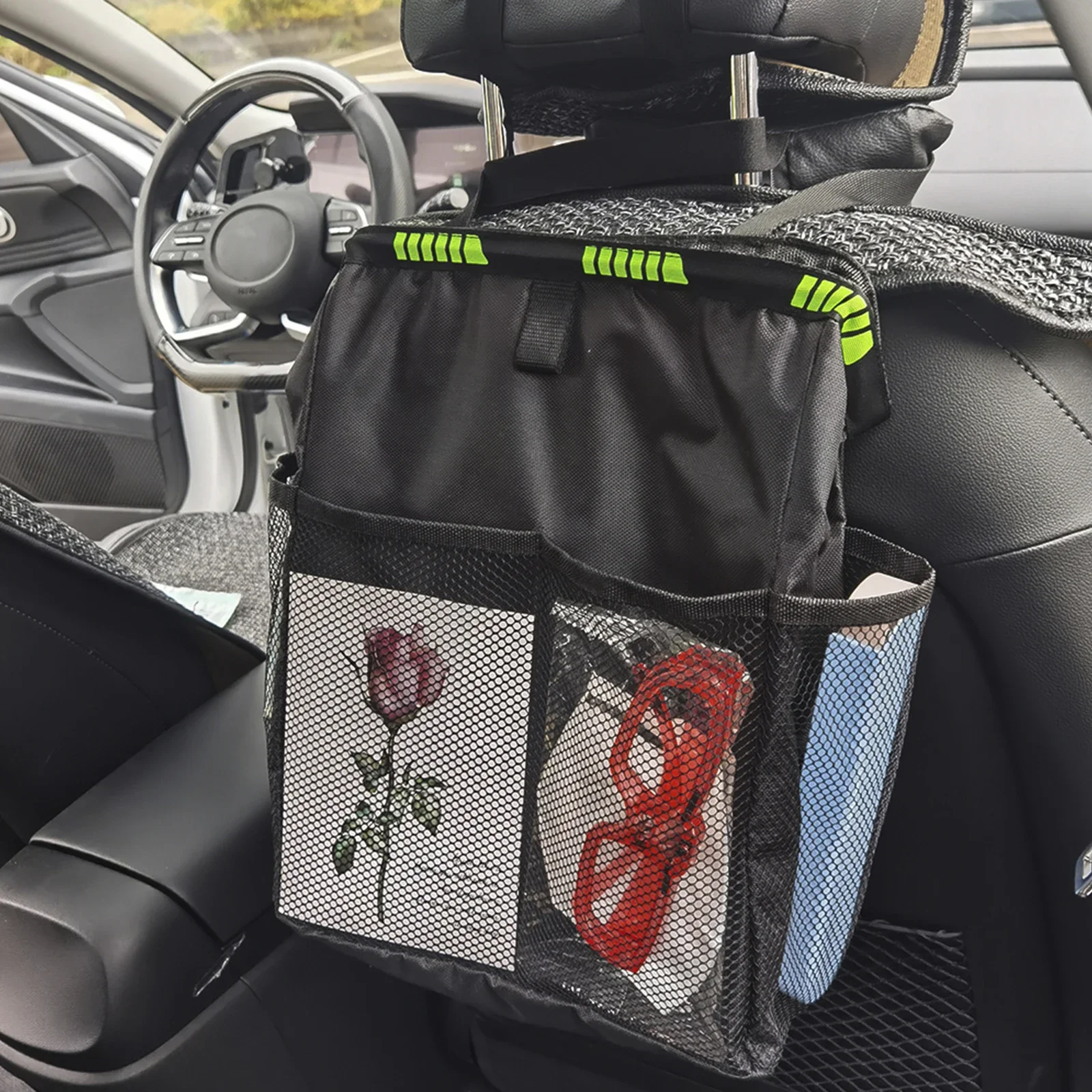 Car Trash Can Handy Tissue Holder Leak-Proof Car Organizer Storage Bag Car Rear Seat Garbage Bin With adjustable release buckle