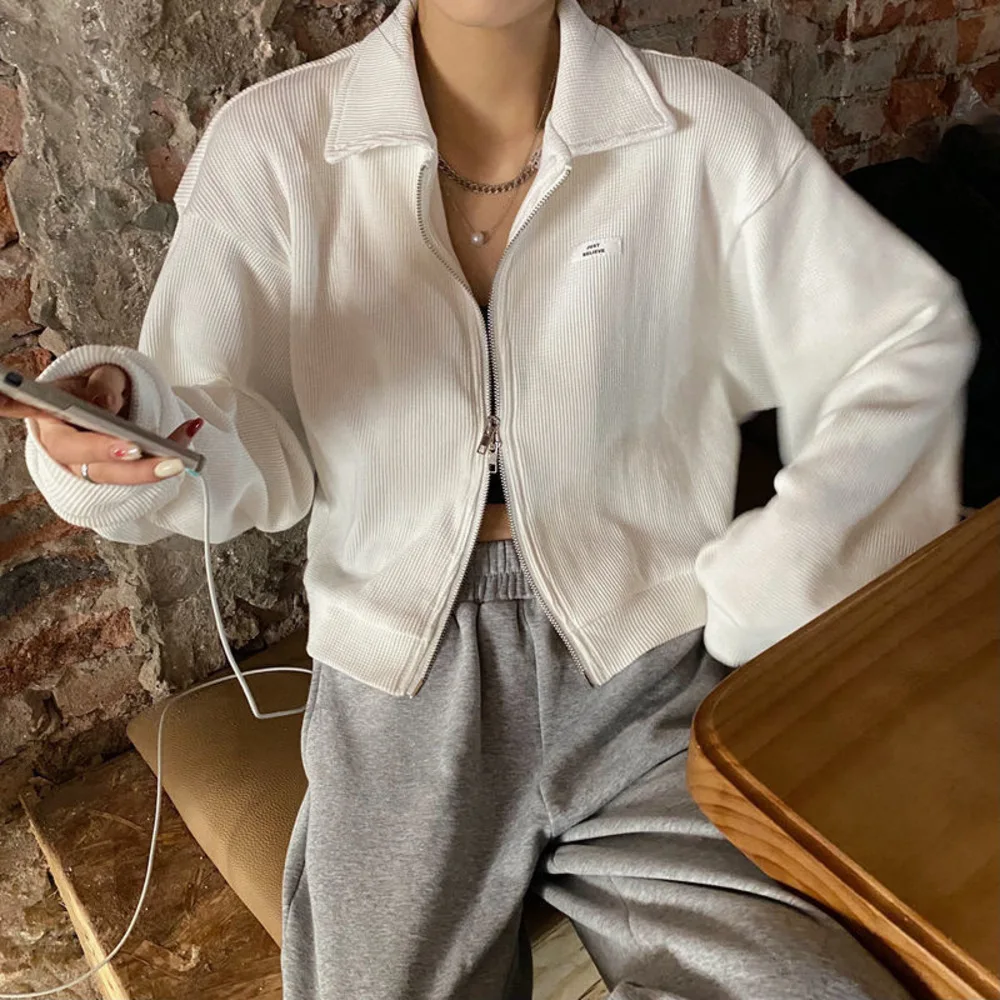 

Модная повседневная универсальная спортивная куртка с вафельным узором на молнии