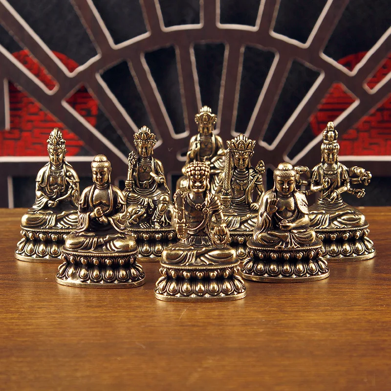 1/8 Brass Eight Guardian Buddha Statues Ornament Guanyin Motionless Mingwang Bronze Buddha Statue Home Tabletop Ornament