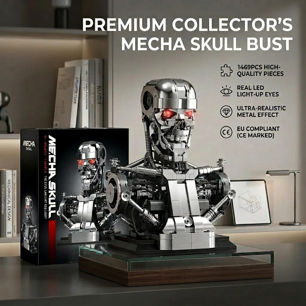 

1469 деталей MOC: Конструктор-меха «Череп-скелет» (фигурка T800 из фильма), модель бюста, настольное украшение, строительные блоки, игрушки