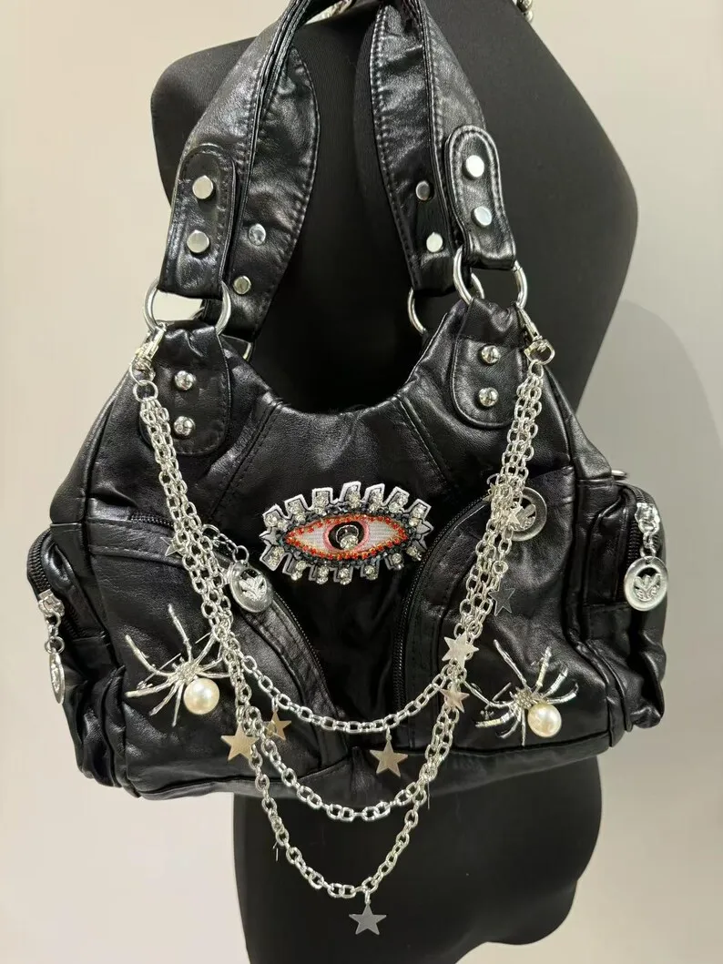 

Мягкая кожаная сумка в стиле ретро, европейская и американская модная сумка на плечо в стиле панк, высококачественная женская сумка Y2k