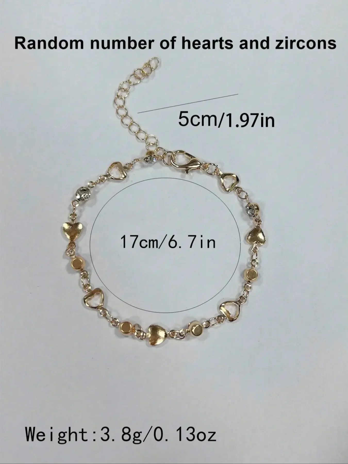 Rhinestone Heart Link Chain Bracelet, Women's Everyday Heart Bracelets Crystal Charm Bracelet