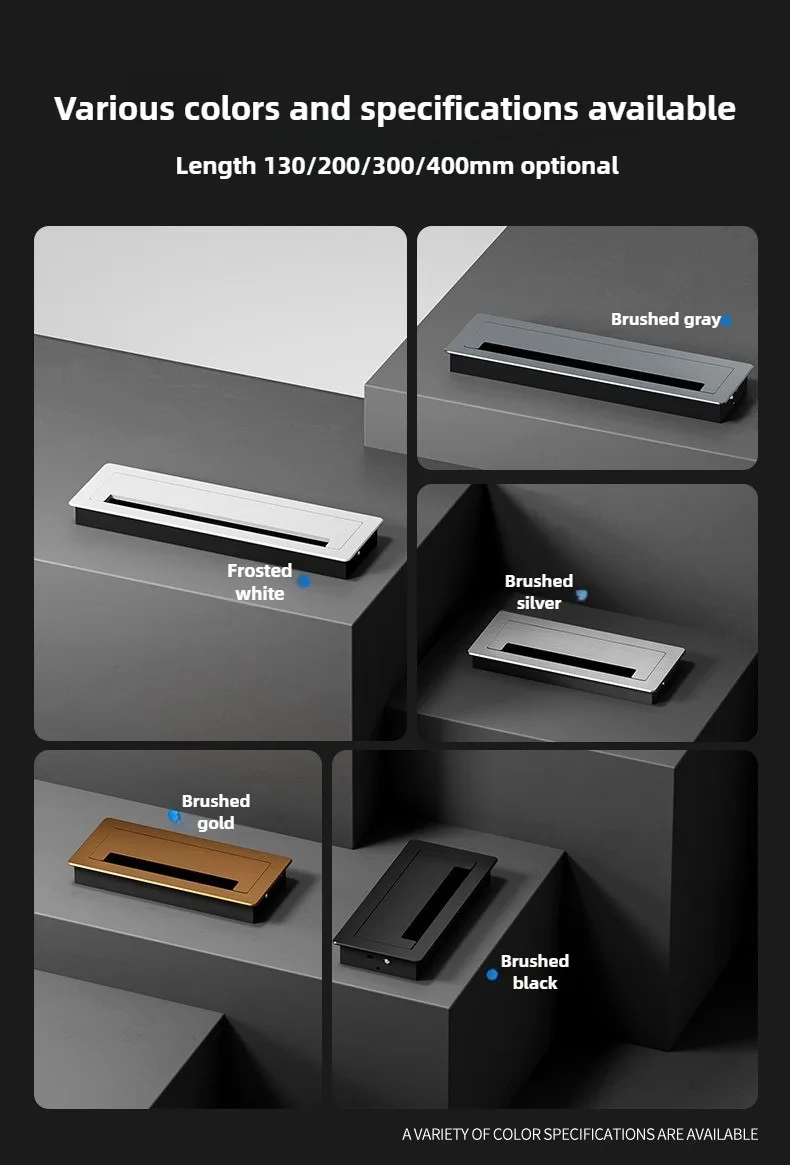 1 Stück rechteckige Kabeldurchführung aus Aluminiumlegierung für Schreibtische, Kabellochabdeckung, Kabelauslassöffnung, Oberflächenmontage, Tischkabelloch, Möbelbeschlag – Detail 10