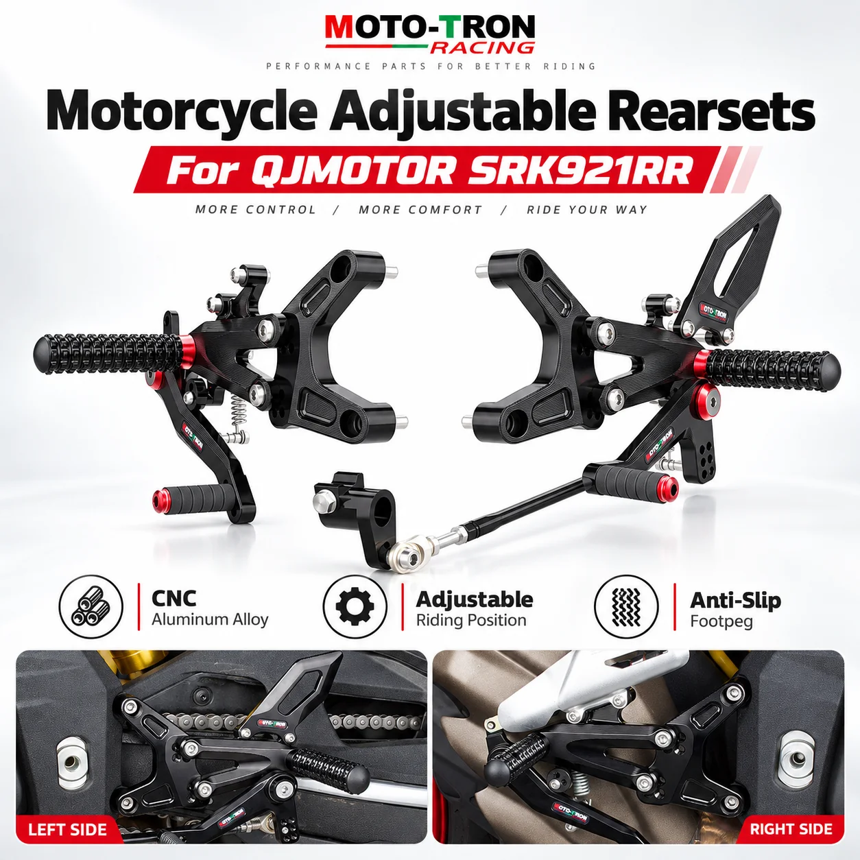 MOTO TRON Motorcycle Footrest Footpeg Pedal Foot Peg Rearset Rear Set Foot Rest For QJMOTOR SRK 921 RR 921RR SRK921