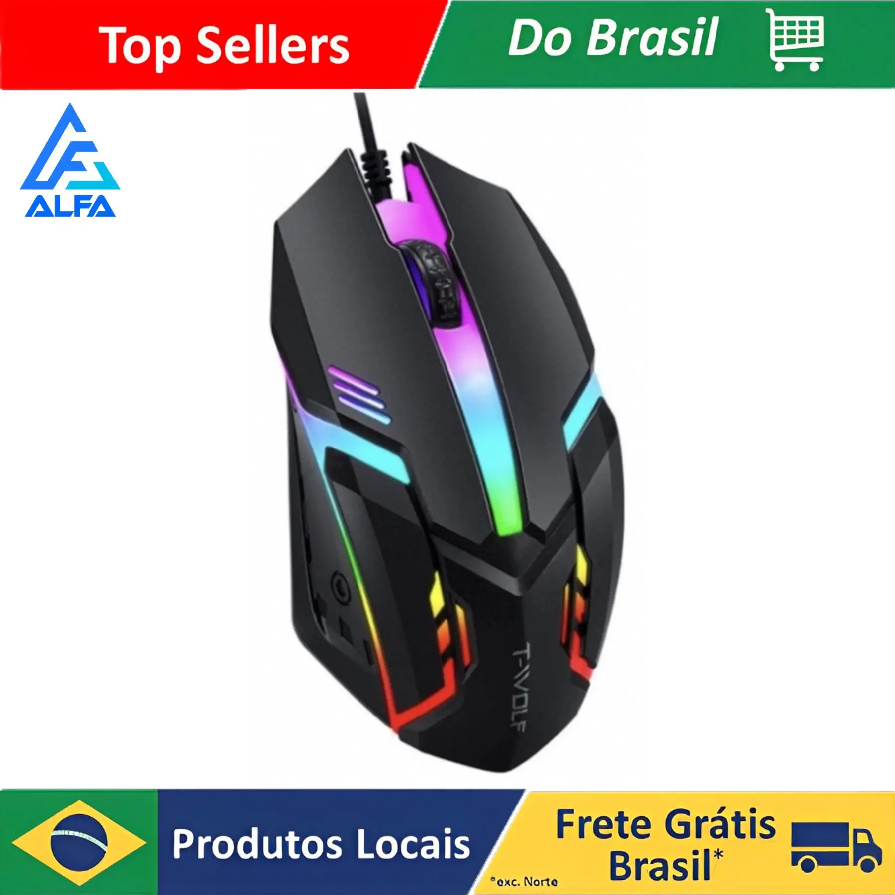 Alfa-usb mouse para gamer, 3200dpi, led rgb, para fio jx-m20