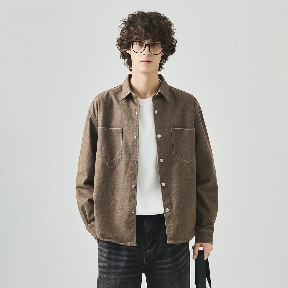 

Loose Fit Men's Long Sve Denim irt Casual Classic Collar Jaet Top Street Sle Autumn Faion Outerwear for Men