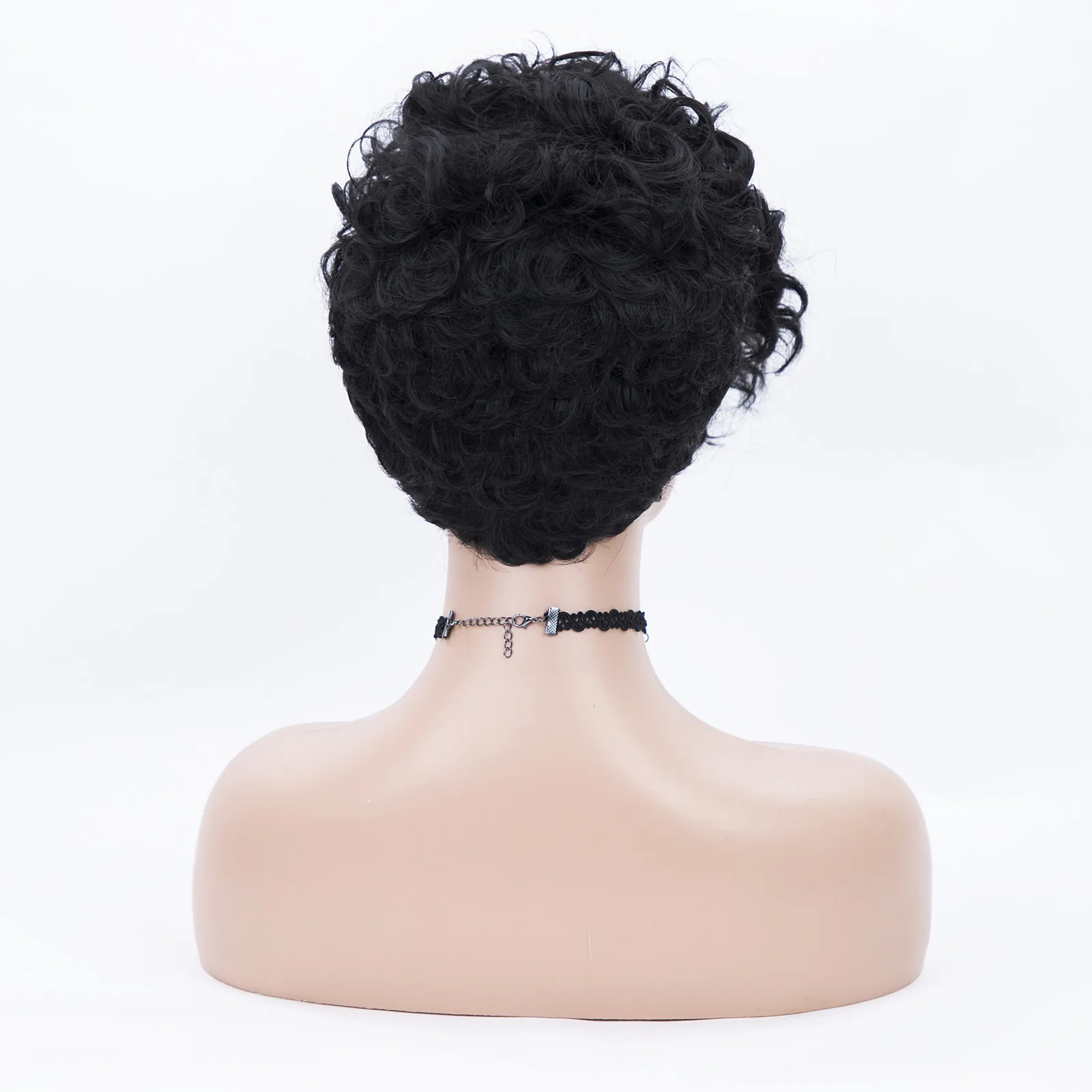 Pelucas negras sintéticas rizadas cortas para mujeres, Bob Pixie, Afro Kinky, brasileño con flequillo lateral, Cosplay, uso diario, cabello falso