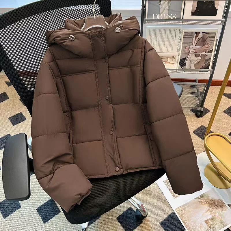 Cor sólida com capuz feminino puffer jaquetas de algodão acolchoado grosso quente curto solto parkas outerwears 2025 novo outono inverno casacos