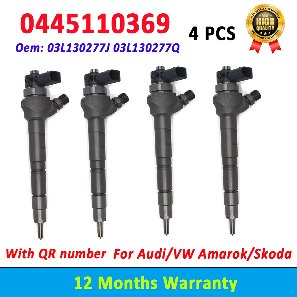 

4 PCS Orginal 0445110369 Diesel Injector 0445110646 0445110647 0445110688 For VM AMAROK 2.0/CADDY/AUDI 0 445 110 369 03L130277J