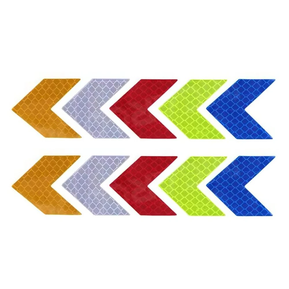 10Pcs 4.5cm*4cm Car Sticker Reflective Arrow Sign Tape Warning Safety Sticker For Car Bumper Trunk Bike Reflector Hazard Tape