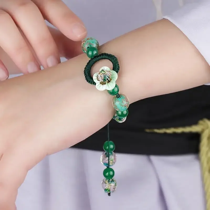 Fresh Mori Girl Bracelet Antique Hand Rope Green Agate Hand String Accessories Handmade Woven Girl's Hand Jewelry Ethnic Style