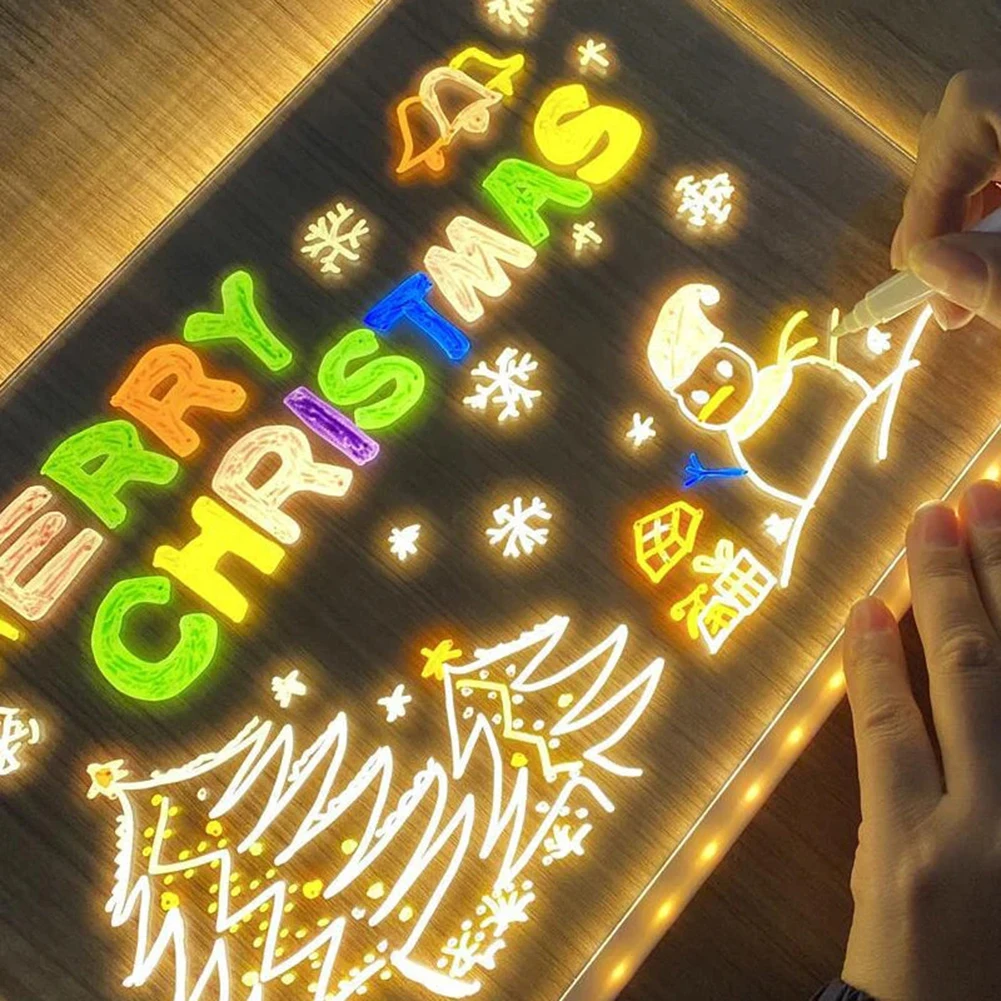 Lavagna a LED in acrilico con penna a 7 colori facile da usare tavolo da disegno riempito di colore regalo per natale di compleanno