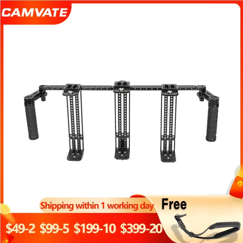 

CAMVATE Adjustable Director's Monitor Cage Rig Triple Mount with Dual Rubber Rod Handgrips for 5 to 8" LCD On-camera Monitors