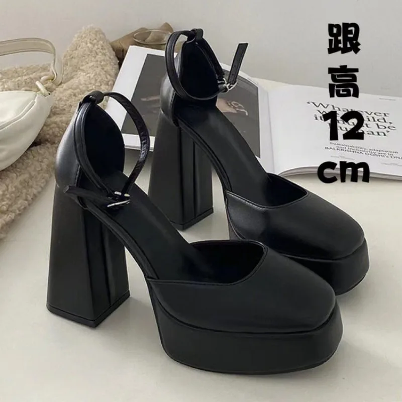 Women Classic Light Weight Round Toe Black Pu Leather Square Heel Pumps for Office Lady Shoes high heels women platform sandals