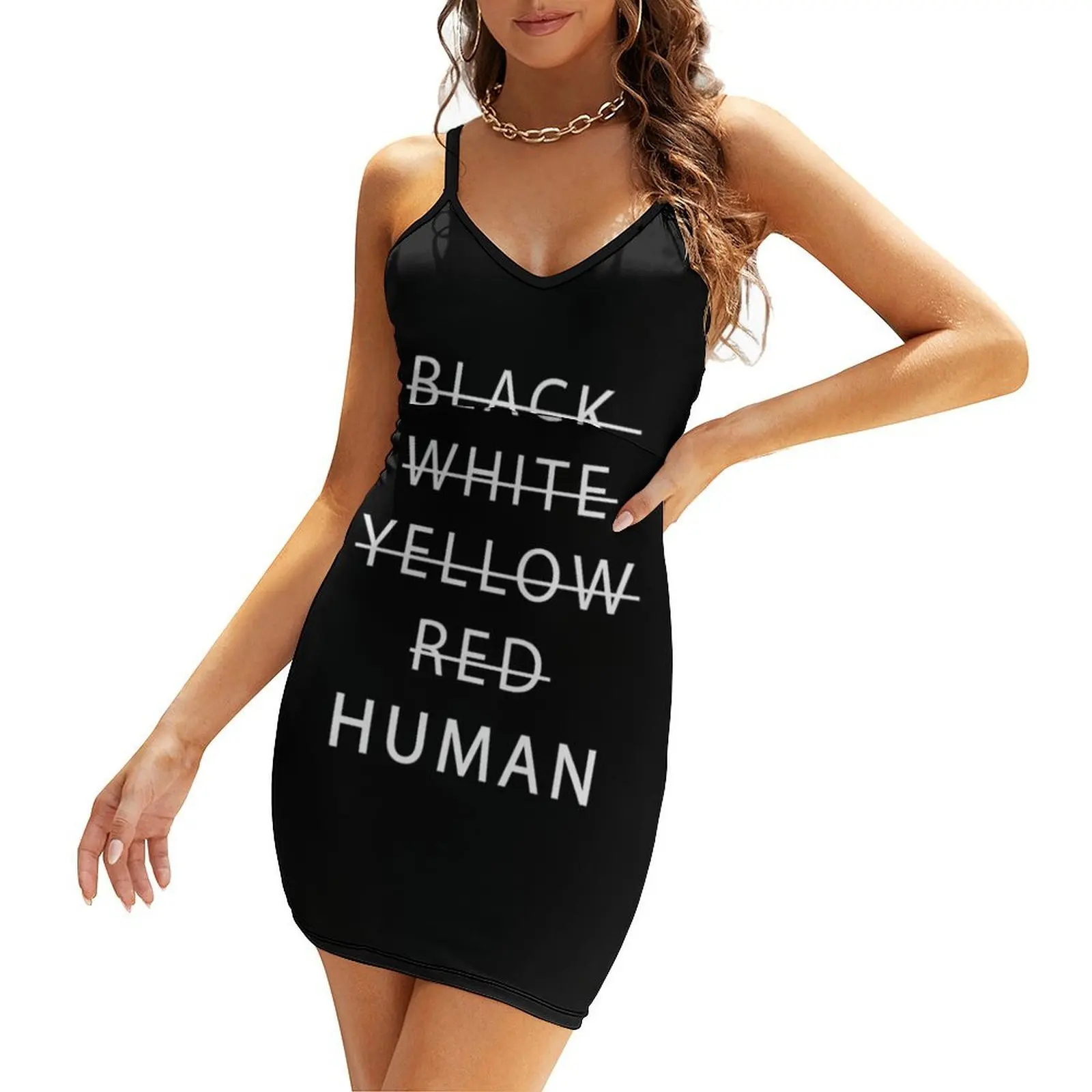 

black white yellow red human No justice,No peace Sling Dress Dress woman dress korean style summer women 2025