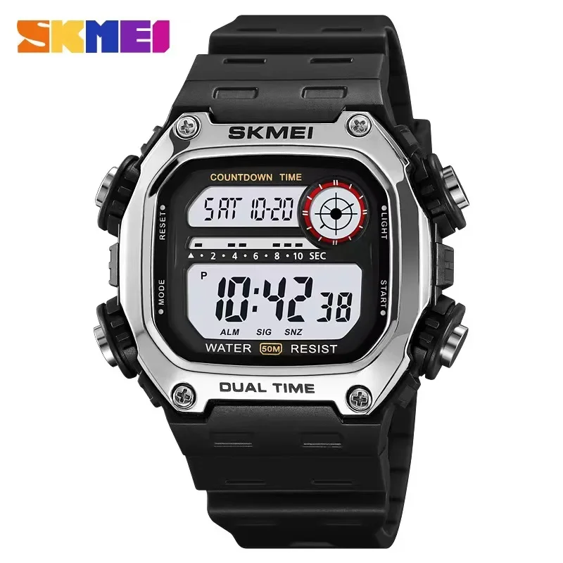 SKMEI Back Light Dightal Countdown Sport Watches Mens Fashion 5Bar Waterproof Stopwatch Wristwatch Alarm montre homme 2126