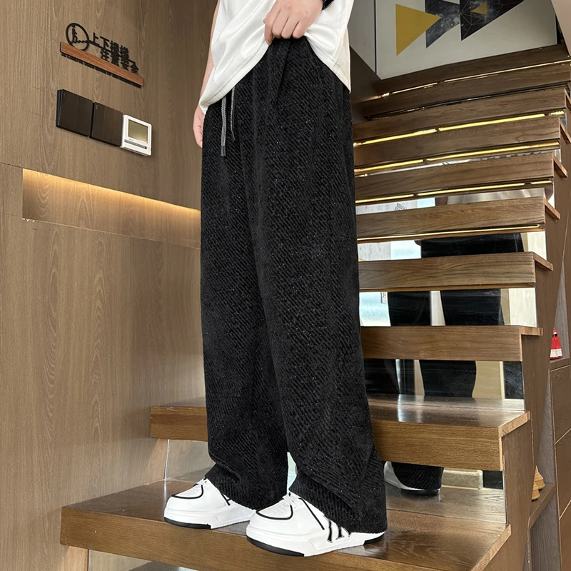 

Men's Casual Pants High Waist Straight Leg Floor Length Drapey Loose Fit Stripe Pattern Versatile Trousers for Youth