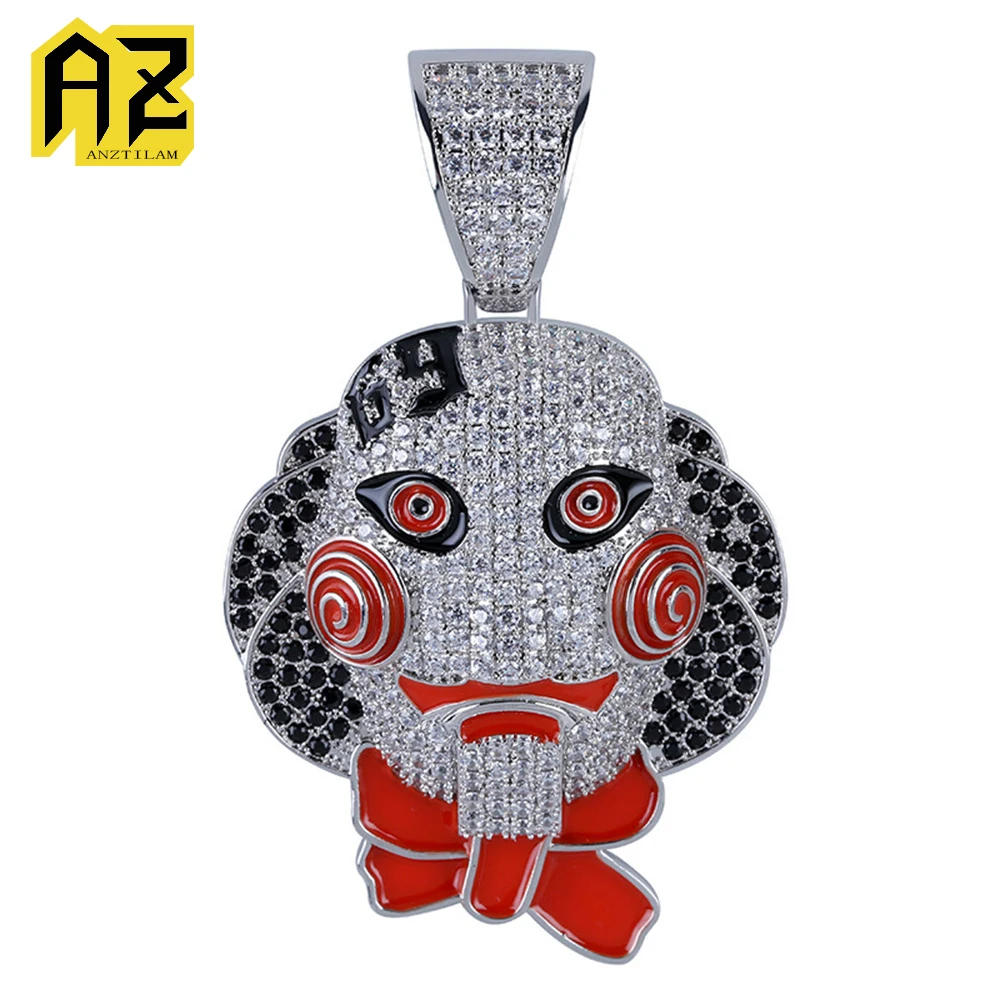 

Anztilam Iced Out маска бензопилы кулон ожерелье с длинной цепочкой для женщин и мужчин латунь циркон хип-хоп ювелирные изделия Бесплатная доставка