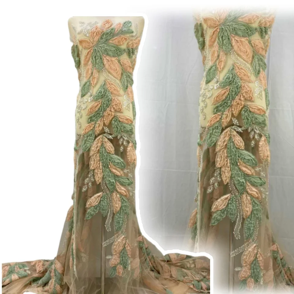 

Luxury African Fabric Lace 3D Lace High Quality 2025 Green Sequin French Beaded Lace Fabrics for Wedding Dress Sewing SZ1225