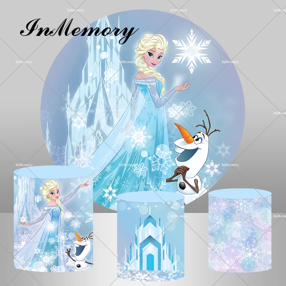 Forzen Theme Snow Queen Elsa Round Backdrop for Princess Girls Newborn Baby Shower Birthday Party Decor Plinth Covers Supplier