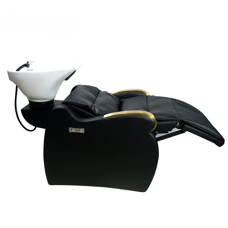 For   Wallybeauty Salon Equipment Ceramic Bowl Electric Backwash Sink Gold Shampoo Chair