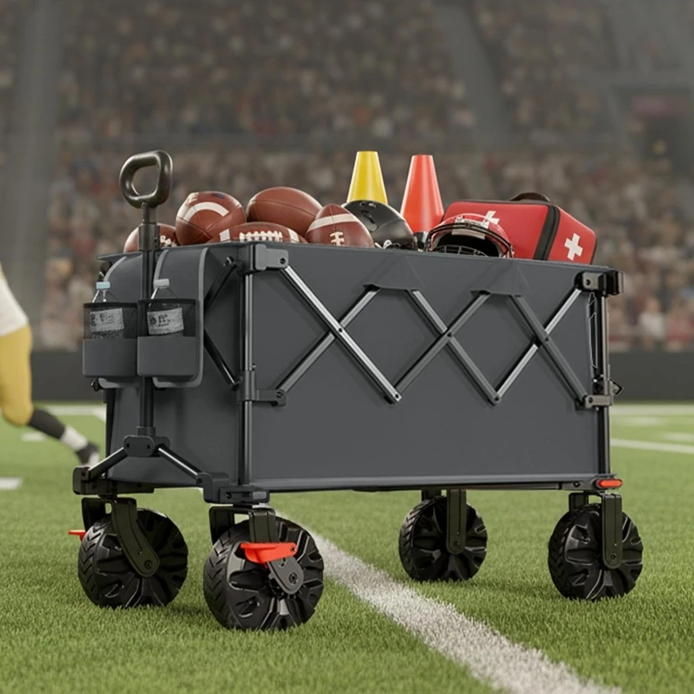 

Outdoor Collapsible Folding Wagon with Brakes and Cup Holders, 500lbs Heavy Duty All Terrain Wheels Utility Cart, Customized