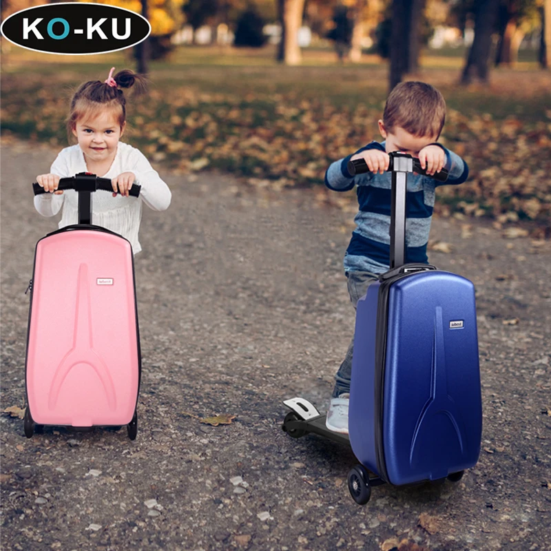 KO-KU Foldable Scooter Suitcase 4-15 Years Old Children Riding Large Capacity Suitcase on Wheels 18Inch Carry-on Trolley Case