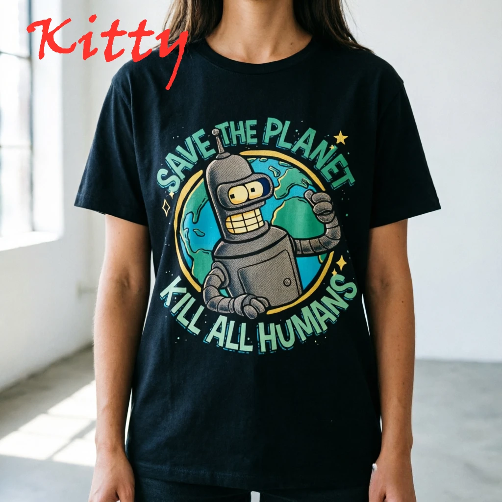 Funny Save The Planet Kill All Humans Robot Graphic Printed Women's T-shirt Fashion Summer Short Sleeve T-shirt Women's Clothing