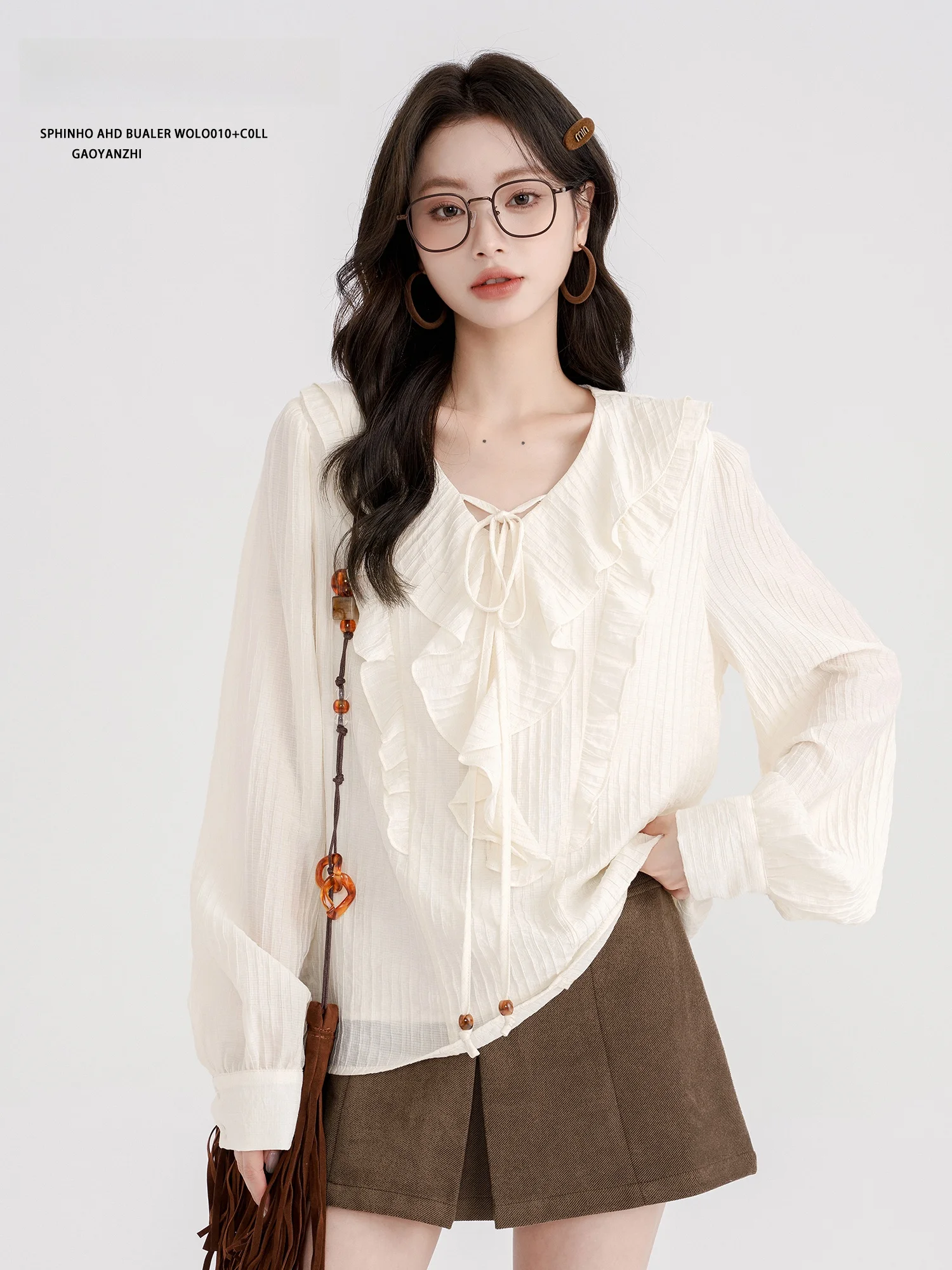 

Charming Sweet Sle Long Sve V-Ne Loose Women's irt Spring 2026 New Le Design Versatile Top Faionable Casual...