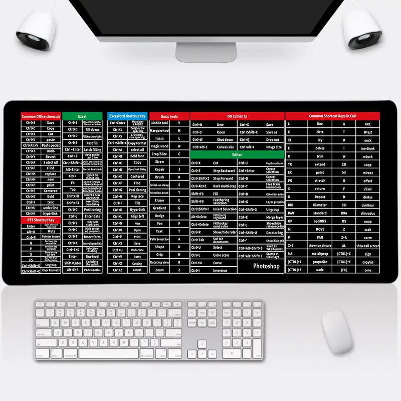 Großes rutsch festes Tastatur pad mit Office-Software-Verknüpfungen Muster 300x800mm 900x400mm Mauspad Computer Laptop Anime-Matte