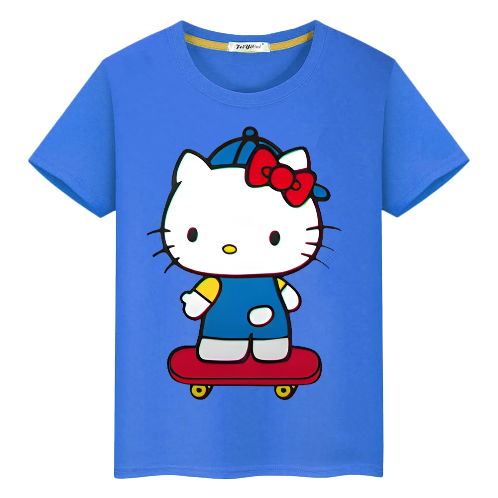 Camiseta con estampado de hello kitty para niños y niñas, ropa de algodón 100%, Tops de dibujos animados, camisetas de Anime y2k, ropa de una pieza para niños, regalo