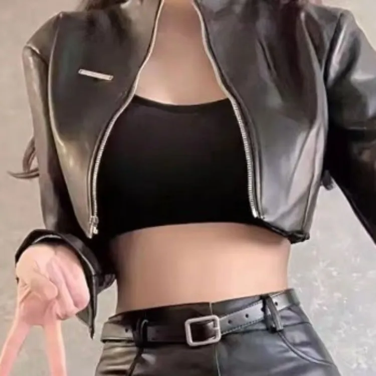 เซ็กซี่วินเทจยาวเสื้อ \ \ \ \ \ \ \ \ \ \ \ \ \ \ \ \ เสื้อหนังเสื้อ + Y2k E-สาวสูงเอวกระโปรงBodyconฤดูใบไม้ผลิ 2 ชิ้นชุดแฟชั่น 2025 ใหม่