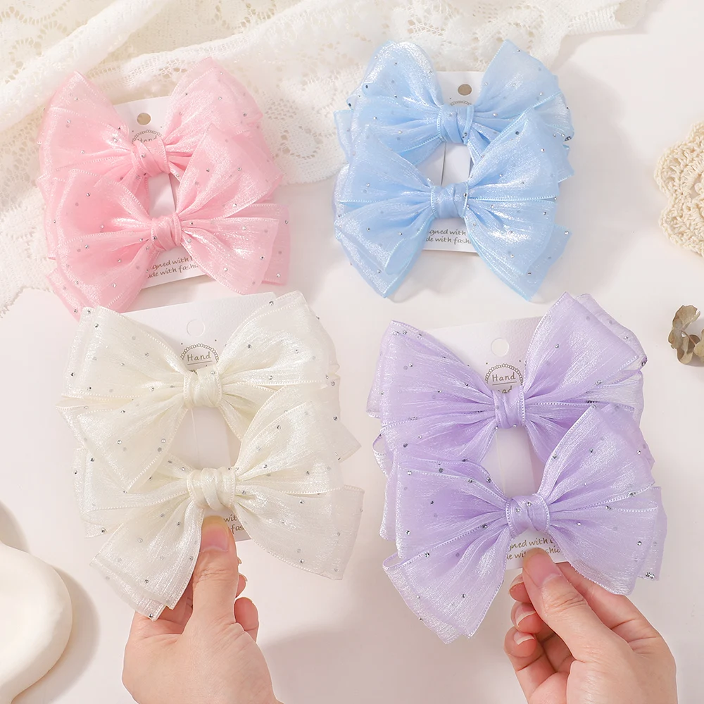 2er-Set exquisite Prinzessinnen-Haarspangen mit Schleife, 12 cm, mit Diamanten besetzt, für Kinder und Damen, süße Haarspangen für Pferdeschwänze