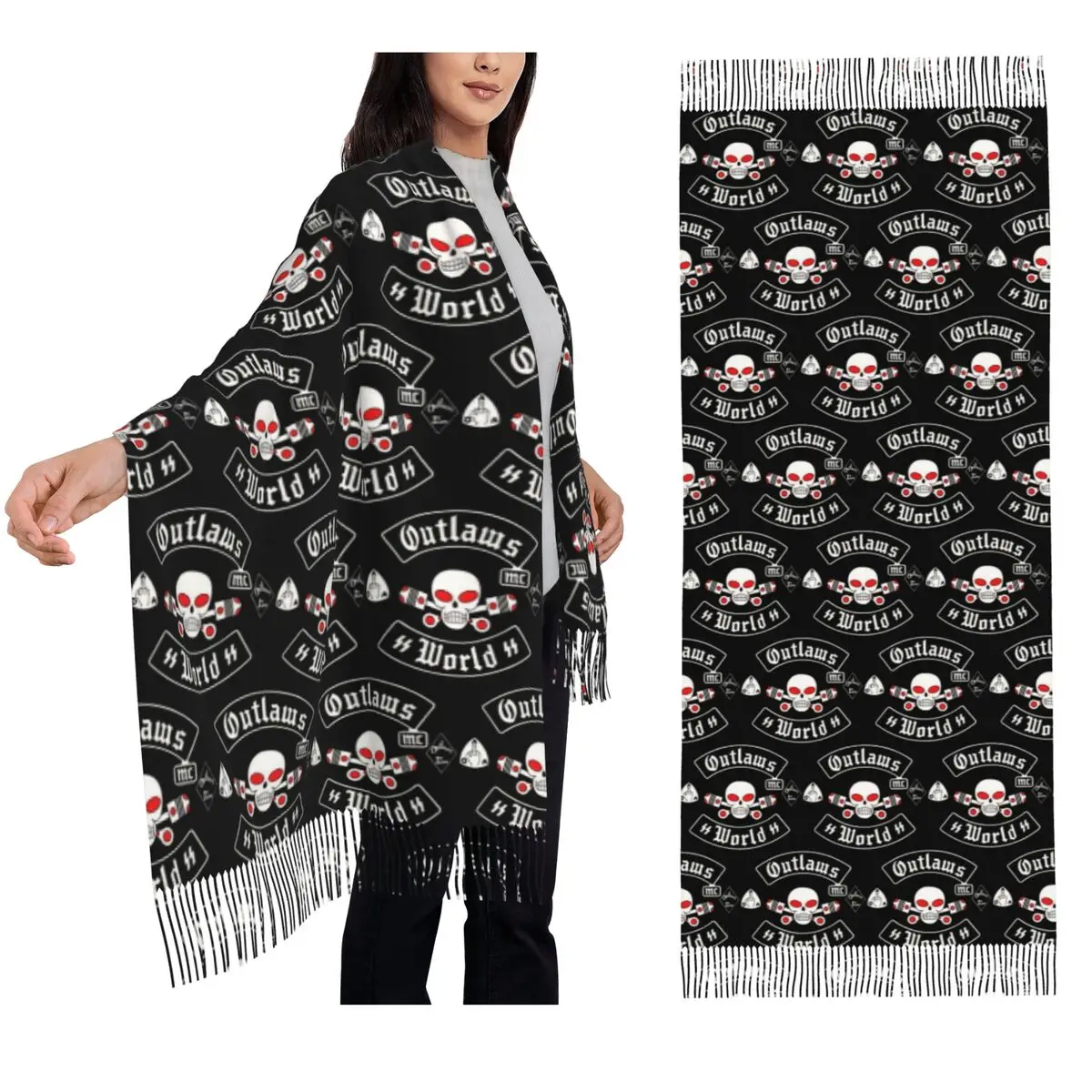 

Outlaws Mc Support Scarf Tassel Scarves for Women Soft Warm Shawls and Wraps Long Fall Winter Shawl Wrap
